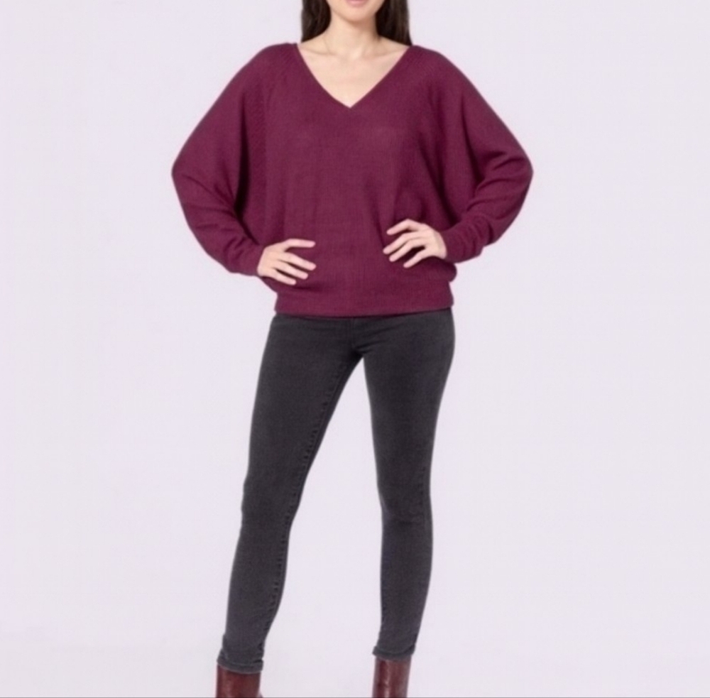 Free People, NWT, Santa Clara, Waffle Knit, Long Sleeve Top, Mulberry,Size Small